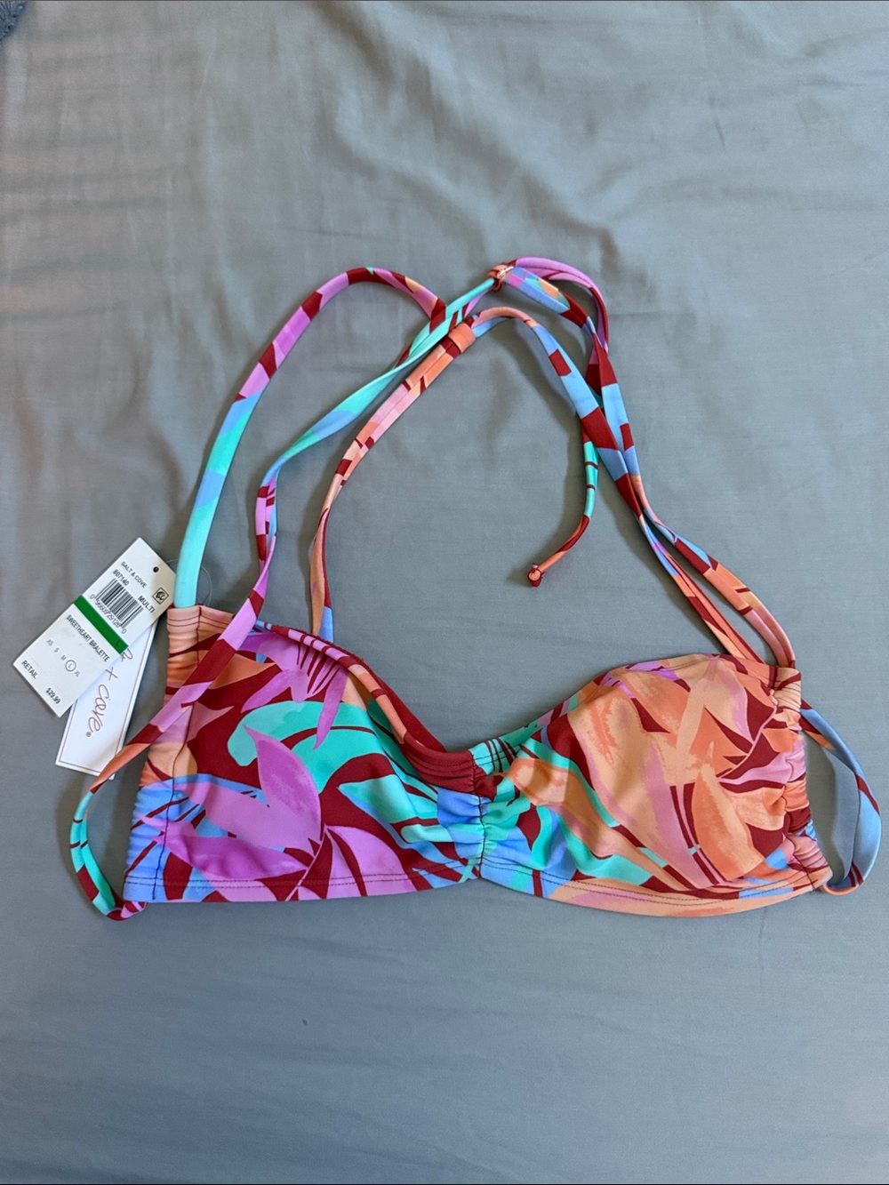 Salt + Cove Large Floral Bralette Bikini Top — Pink, Turquoise, Coral NWT